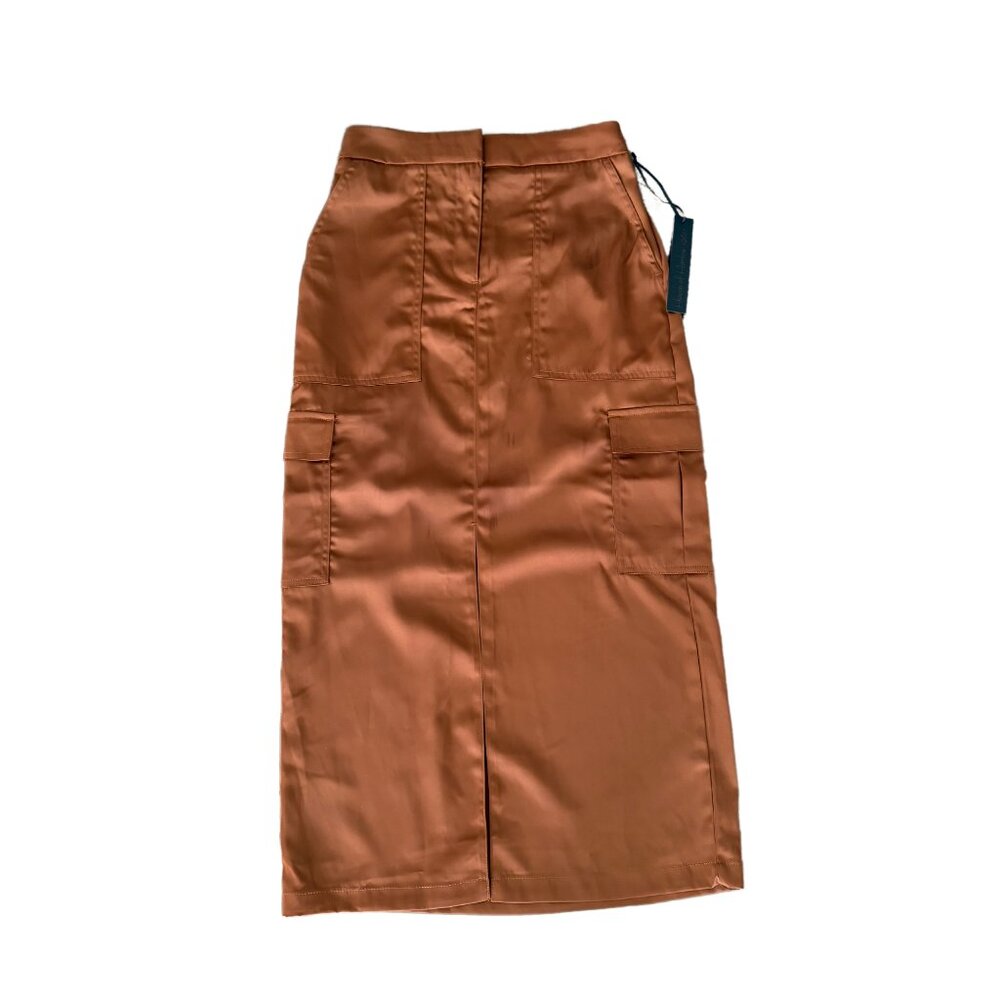 ✨New✨ House of Harlow 1960 Satin Brown Midi Cargo Skirt Size XS